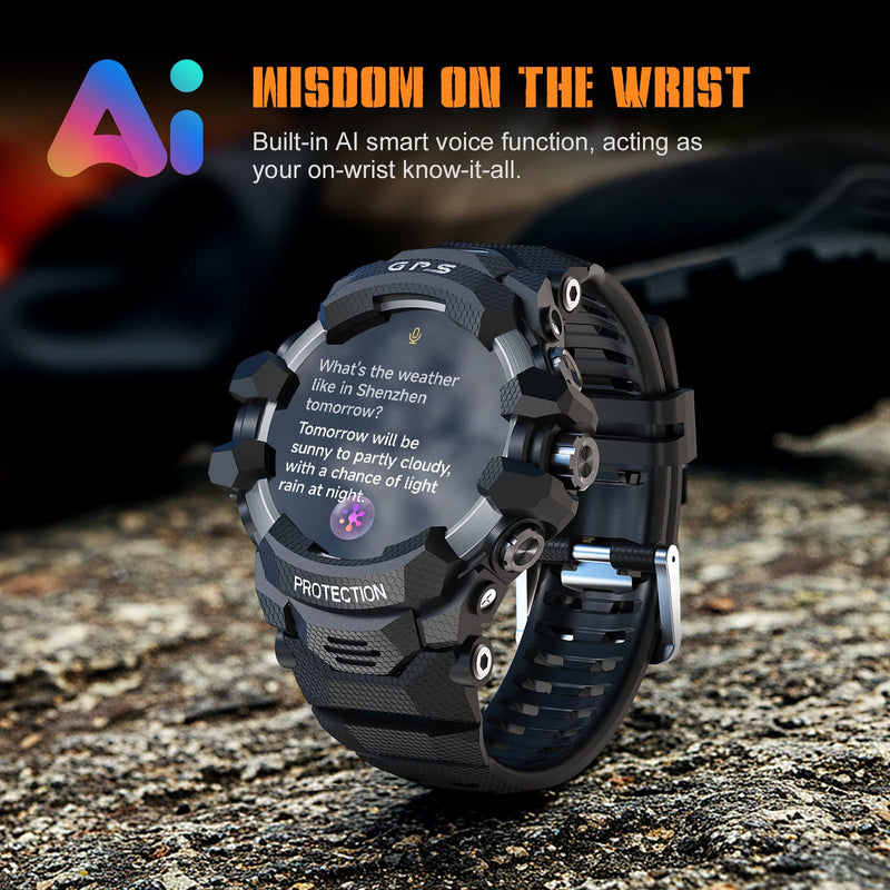 GPS Smart Watch AI Q&A Local Music Playback, GPS Motion Track, SOS Whistle, Compass, Altitude, Dual LED Flashlight, 25-Days Standby, 3ATM Waterproof, Red