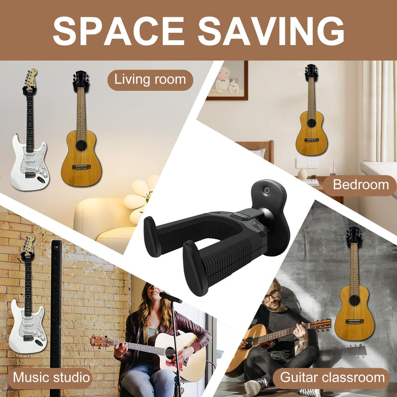 [AUSTRALIA] - Guitar Wall Mount Hanger 2 Pack, Auto Locking Holder Hangers Hook for Acoustic, Electric, Bass, Banjo, Mandolin Stand Wall, Gift for Guitar Player, Guitar Accessories Metal 2 Pack 
