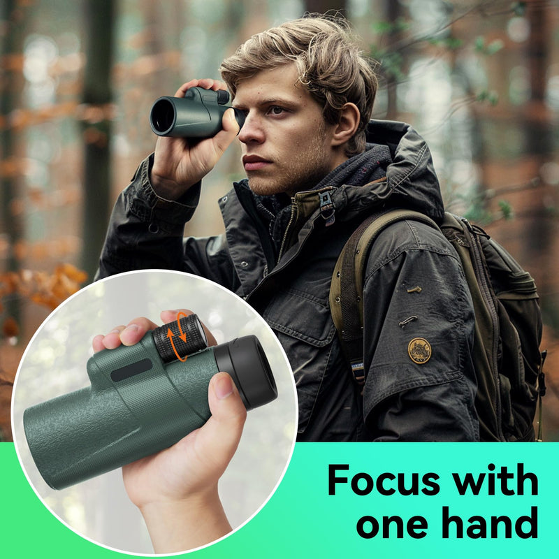 12x50 HD Monocular for Adults High Powered with BAK4 Prism & FMC Lens,Lightweight with Smartphone Adapter, High Powered Monocular with Clear Low Light Vision for Star Watching, Bird Watching, Hiking Green