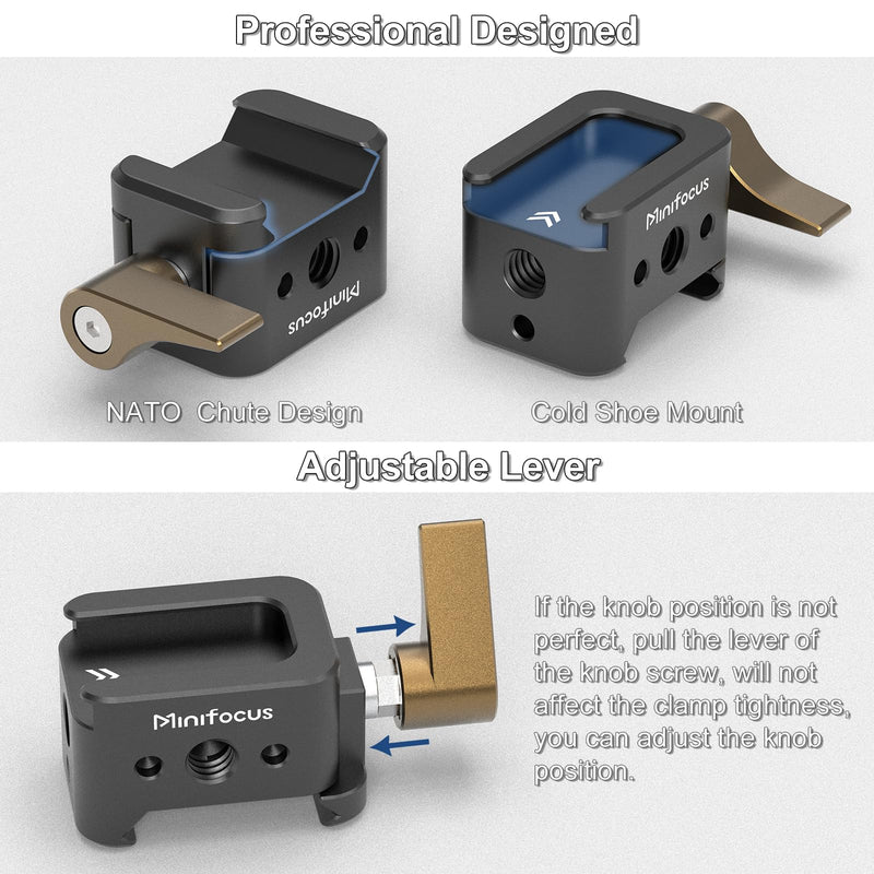[AUSTRALIA] - NATO Clamp to Cold Shoe Adapter, Aluminum Alloy Quick Release Rail Lock With 1/4" Threaded ARRI Locating Hole for DJI RS 3 Flash Light Microphone Camera Cage Magic Arm V3505 