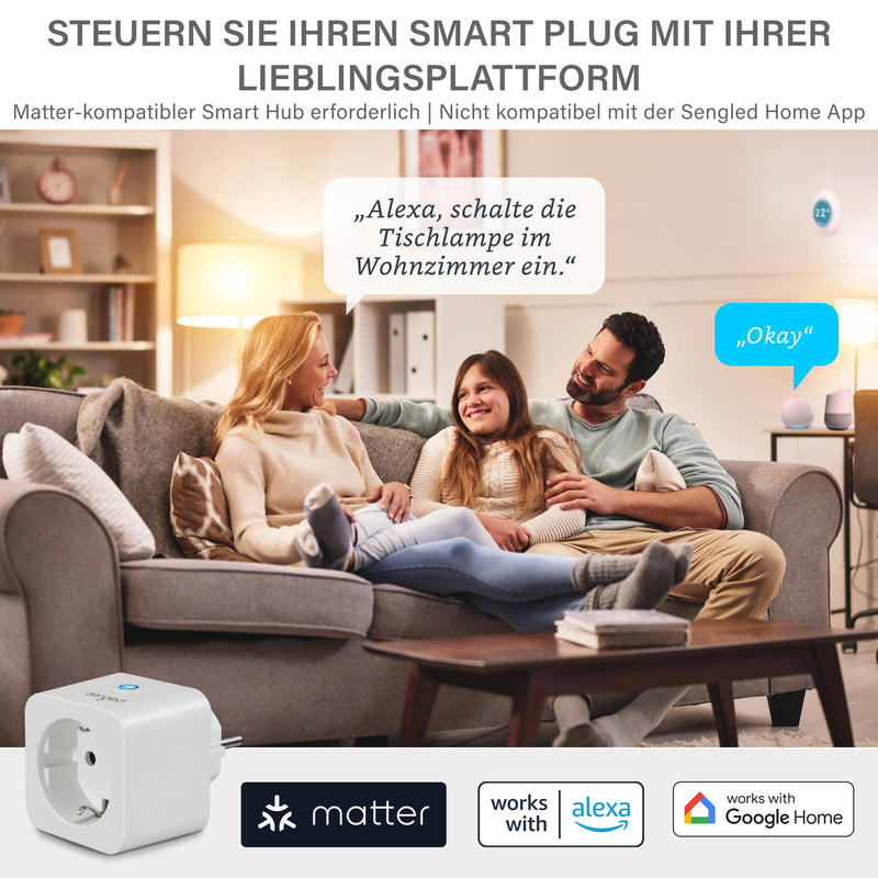 Sengled Smart Plug Matter Works with Alexa Instant Pairing Supports up to 2300W Matter Compatible Platform Required 2.4GHz WiFi 1 Pack