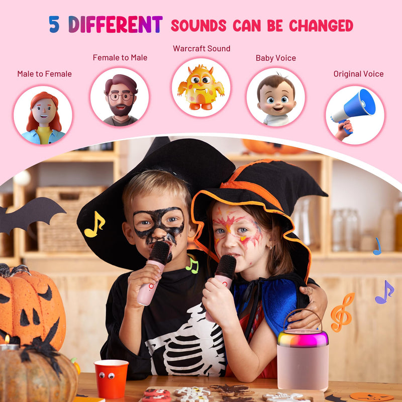 CAHAYA Karaoke Machine for Kids Gifts: Mini Bluetooth Machine with 2 Wireless Microphones Portable Karaoke Speaker with LED Lights for Kids 3 4 5 6 7 8 9 10 11 12 Years Old Singing Pink CY00369-1