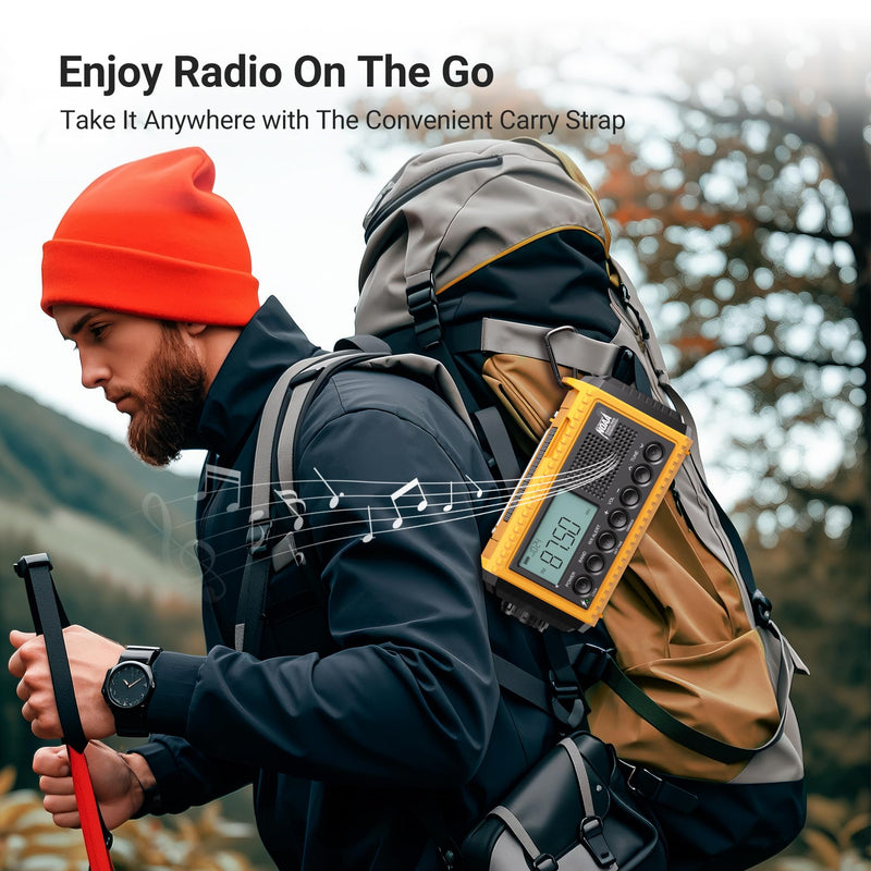 Mesqool 12000 Emergency Radio, Auto Digital Weather Radio NOAA/AM/FM/SW Battery Backup Crank with Flashlight Phone Charger, Portable Solar Powered Radio Backlit LCD Display, SOS Yellow/Black