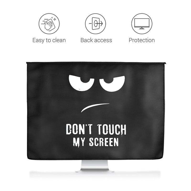 kwmobile Cover Compatible with 27-28" Monitor - with Extra Storage - Don't Touch My Screen White/Black Don't Touch My Screen white / black