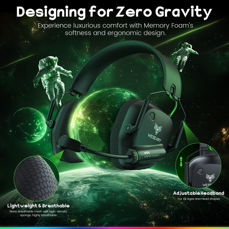 [AUSTRALIA] - WESEARY Wireless Gaming Headset 2.4GHz & Bluetooth 5.4 Gaming Headphones with ENC Mic, Ultra-Low Latency, Stereo Sound, Soft Earmuffs, Wireless Headsets for PS5, PS4, Switch, PC, Mac 