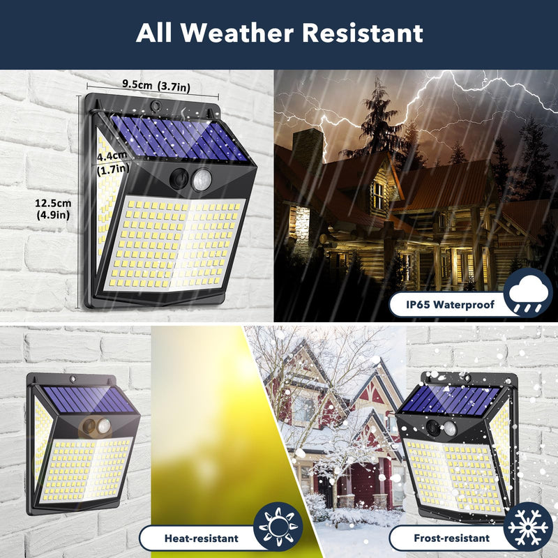 [AUSTRALIA] - Solar Lights Outdoor Motion Sensor - Solar Motion Detector Lamps for Outside, 238 LED with 300° Angle Illumination and 3 Lighting Modes, IP65 Waterproof Solar-Powered for Garden, Patio, Yard [4 Pack] [4 Pack] 