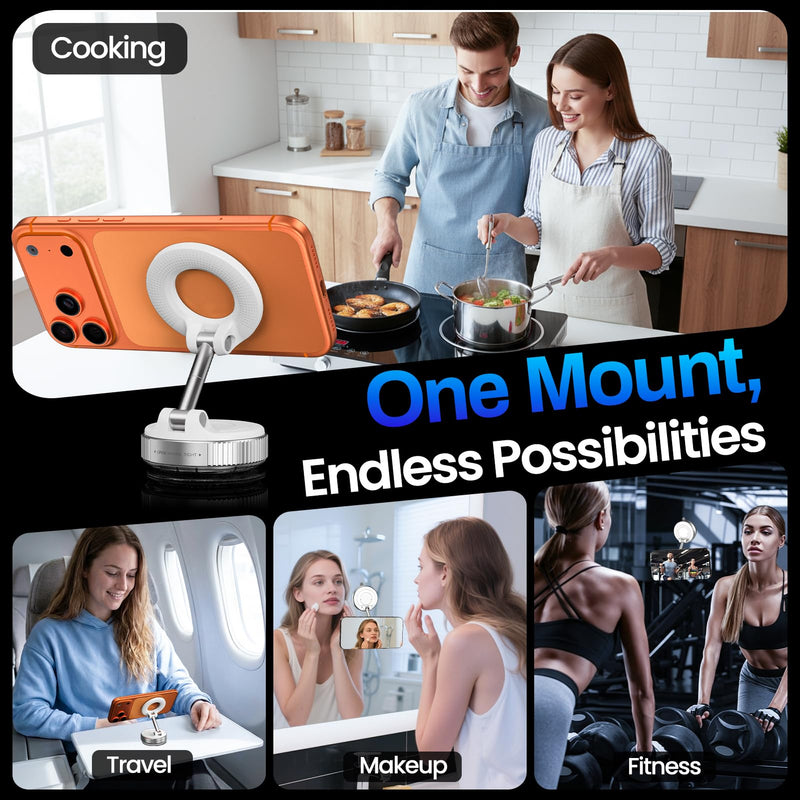Jikasho Magnetic Phone Holder for Car, Suction Cup Phone Mount for Magsafe | 360° Adjustable Vacuum Car Phone Mount, Hands-Free Phone Holders for Your Car for iPhone 17 Pro Max 16 15 14 13 12 Air Plus White