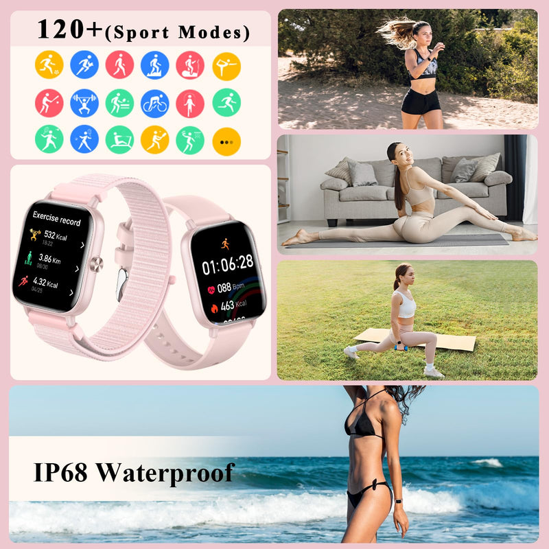 Smart Watches for Women,1.83" HD Watch with Calls and Messages/Heart Rate/Sleep/Female Cycle,Fitness Tracker Smartwatch for Android/iOS Compatible,Pink & Gold