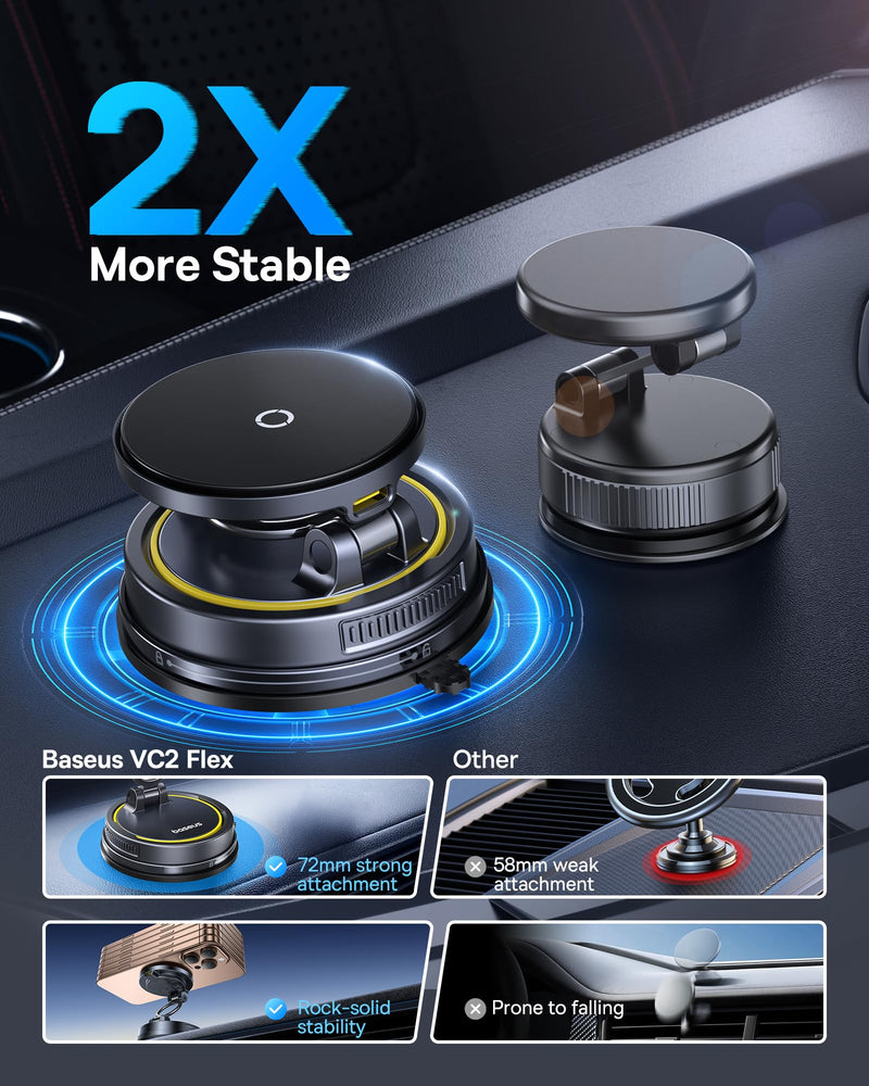 Baseus Vacuum 15W for Magsafe Car Mount Charger, 119LBS Suction Cup 720° Adjustable Magnetic Car Charger Phone Holder, Foldable Cell Phone Holder with Reusable Washable Gel for Car & for 17to13 iPhone Black