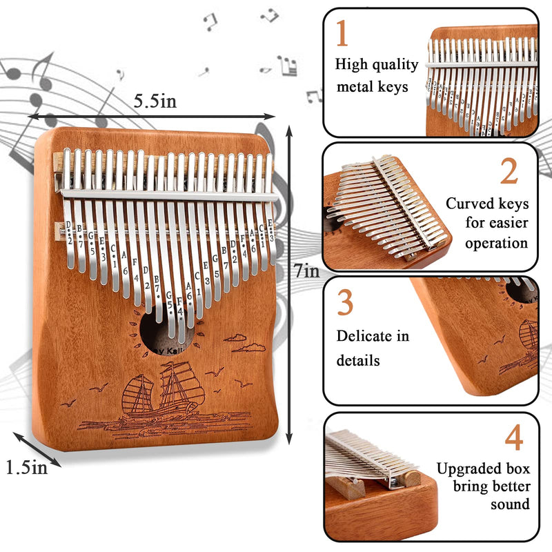 [AUSTRALIA] - Finger Piano Kalimba 21 Keys, Calimba, Kalimba 21 Key with Tuning Hammer and Instructions, Sail Away Thumb Piano for Adults and Beginners(Brown) Brown 
