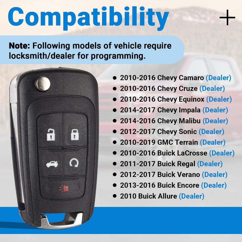 Car Key Fob Keyless Entry Remote Compatible with 2010-2019 Chevy Cruze/Camaro/Impala/Equinox/GMC Terrain/Buick Lacrosse 5 Buttons Key for OHT01060512 (1 Pack)
