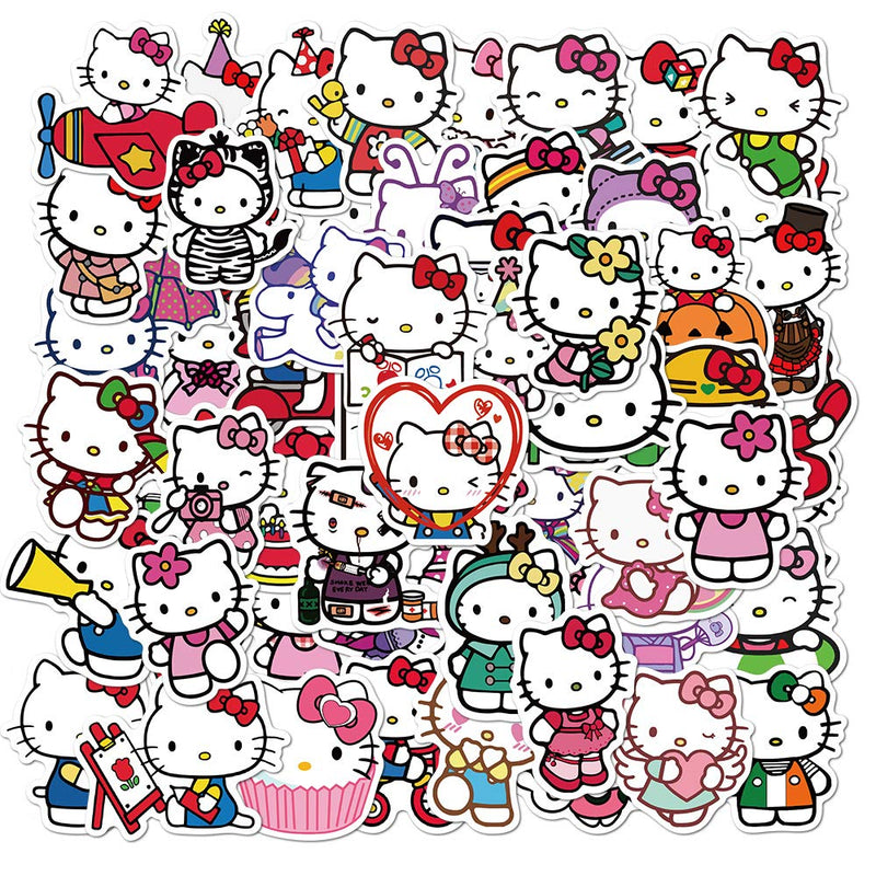 100Pcs Hello Kitty Stickers Pack Kitty White Theme Waterproof Sticker Decals for Laptop Water Bottle Skateboard Luggage Car Bumper Hello Kitty Stickers for Girls Kids Teens