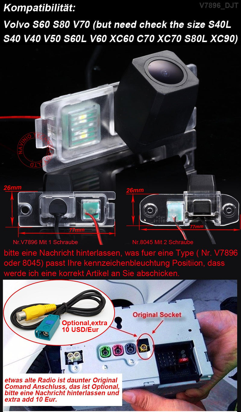 1280 * 720 pixels 1000TV lines Car License Plate Light Rear View Camera for Volvo S60 S80 V70 Super Pro HD camera