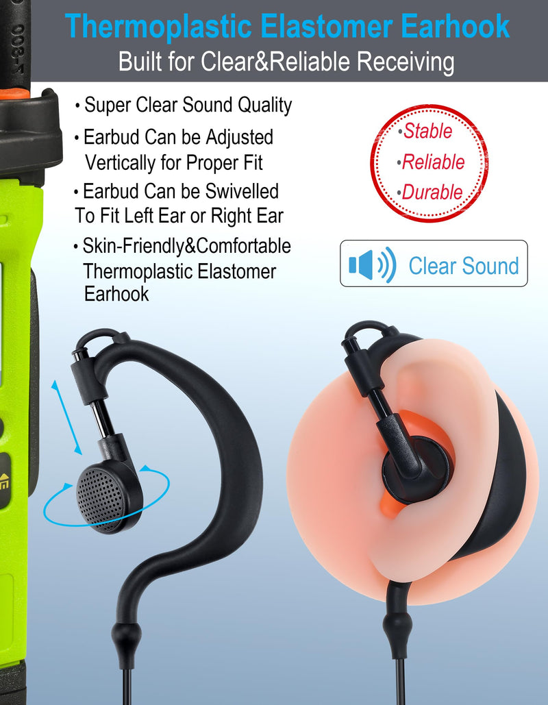 [AUSTRALIA] - commountain CP200D CLS1410 Earpiece with PTT/Mic for Motorola Walkie Talkies Radios R2 CLS1110 CP100D CP200 CP185 BPR40 BPR40D DTR700 RDU4100 RDU4160D RMU2040 RMU2080D CLS CP, G Earhook Headset-5 Pack 