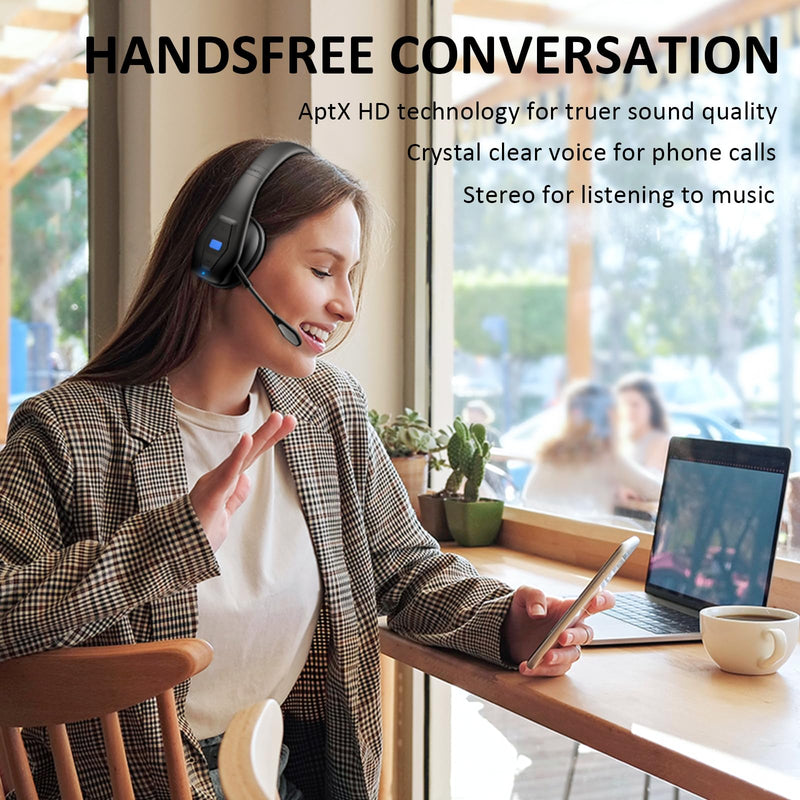 [AUSTRALIA] - Conambo Bluetooth Headset V5.1, Trucker Bluetooth Headset with CVC8.0 Dual Mic Noise Canceling & Mute Button & 60 Hrs Workingtime Wireless On-Ear Headphones for Trucker Home Office Work Cell Phones 