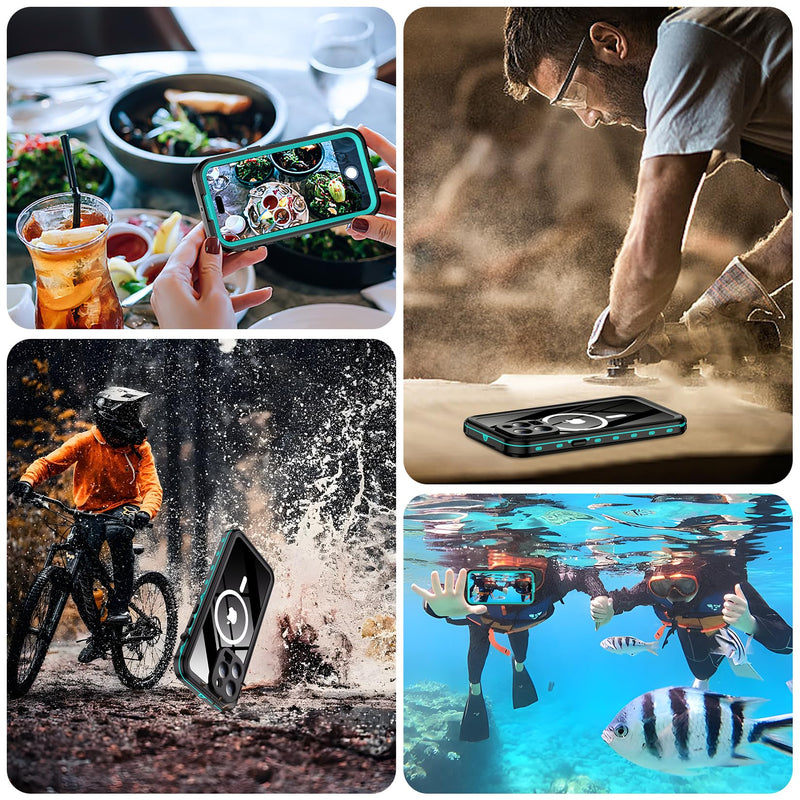 Magnetic for iPhone 14 Pro Case Waterproof [Compatible with MagSafe] [IP68 Underwater] [Built-in Camera Lens & Screen Protector] Full Body Shockproof Phone Case Blue Blue-Mag