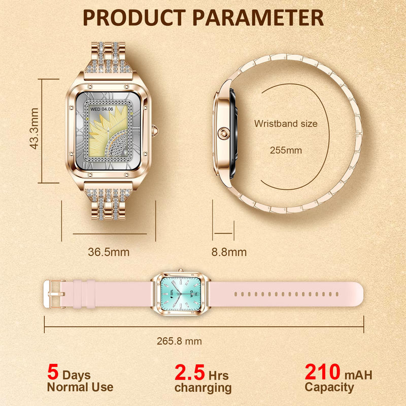 Smart Watch for Women 1.59" iPhone & Android Luxury Diamond Bluetooth Call | Fitness Tracker/AI Voice Control/Heart Rate Sleep Monitor, 120+ Sport Modes IP68 Waterproof, Rose Gold/2 Bands Rosegold 2(daimond rosegold+pink)