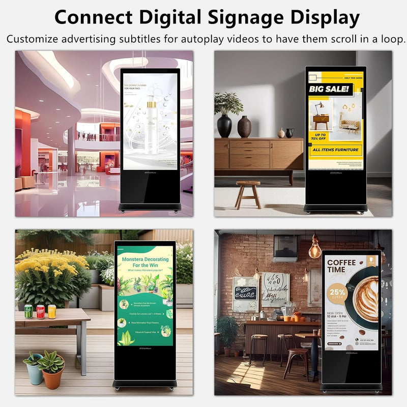 4K Digital Media Player, TV MP4 Video Player with HDMI/AV Output, Digital Signage Mini HD Media Players for USB Drives/SD Cards, H.265/HEVC, Looping, Auto Playback, Grey