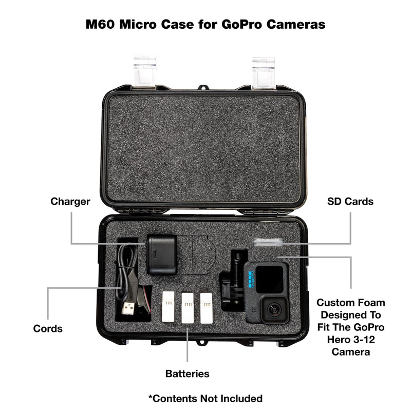 Pelican M60 Micro Case for GoPro Hero 12 - Waterproof GoPro Case for GoPro Hero 12 and Older Models (Compatible with GoPro Hero 12/11/10/9/8/7/6/5/Hero 2018) - Black