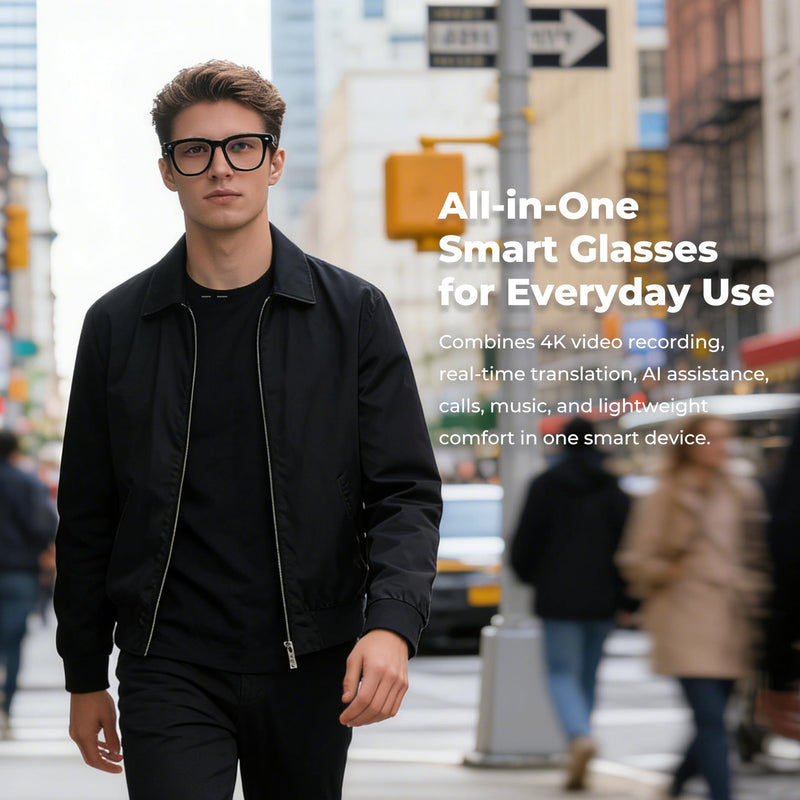 AI Smart Glasses with Camera, 8MP Photo & 4K Video, Real-Time Translation in 140+ Languages, Voice Assistant, Object Recognition, Bluetooth/WiFi, Blue Light Glasses for Travel, Meetings, Vlogging