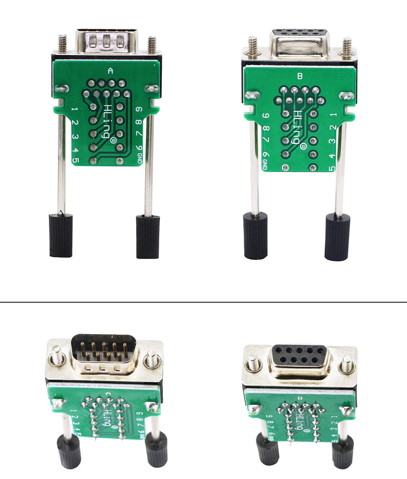 SinLoon DB9 Connector Adapter RS232 Serial Port D-SUB Adapter Plate Breakout Board Solder-Free (1-Pair Male+Female with Screwdriver ，Black Rubber Core,Long Bolts)