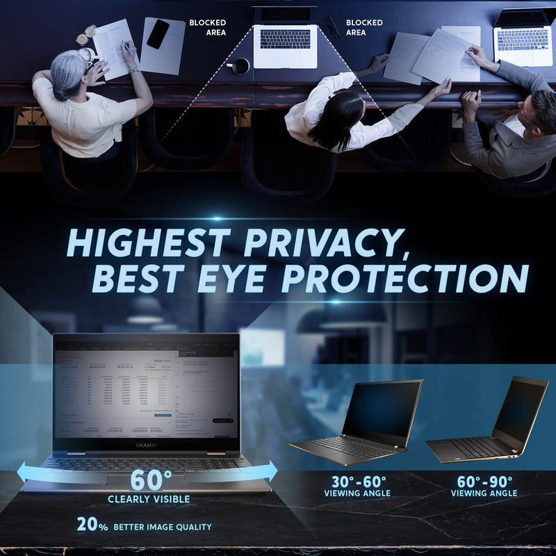 Privacy Screen Laptop 15.6 Inch (16:9) - Laptop Screen Privacy Shield - Laptop Anti Glare Screen Protector - Blue Light Protection by Akamai 15.6 inch (Diagonal) (16:9) Black Privacy