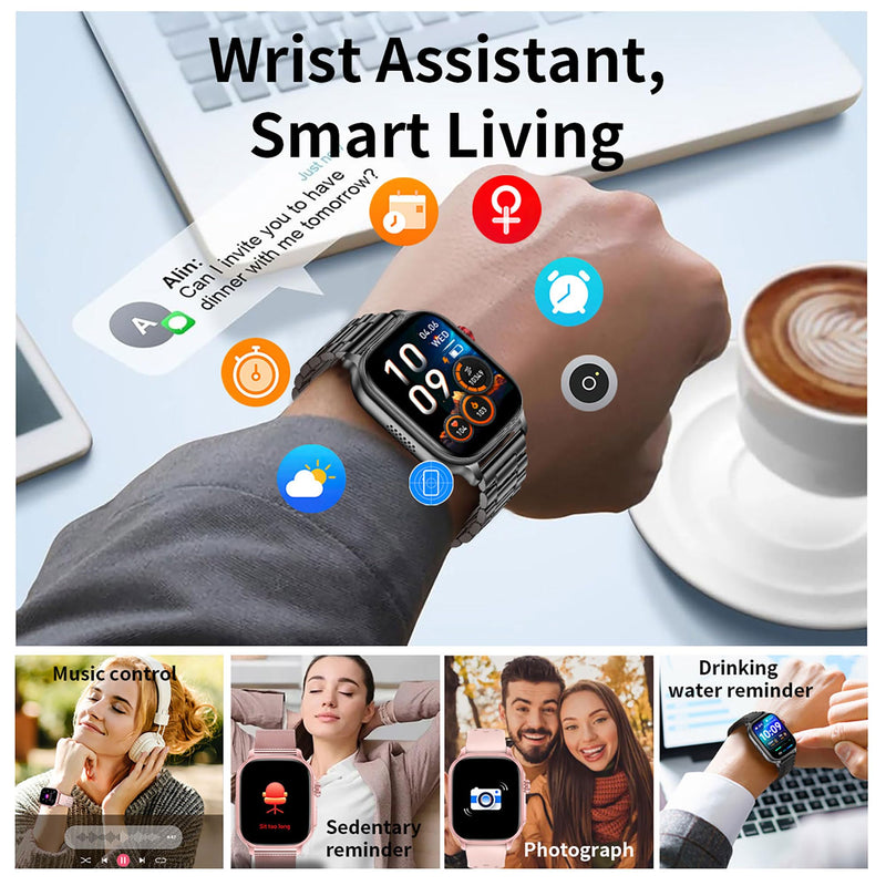 Smart Watch for Men Women Bluetooth Call Heart Rate Sleep Tracker Pedometer | 2.01" HD Display 1400mAh Battery Waterproof Sports Modes Calorie Counter AI Voice Fitness Tracker Android iOS Smartwatch Pink
