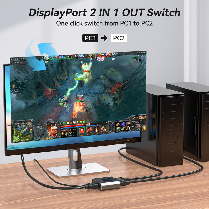 [AUSTRALIA] - Displayport Switch 2 in 1 Out 8K60Hz 4K144Hz DP 1.4 Switcher Compatible with TVs Monitors Laptops PCs Projectors etc (Unidirectional) Unidirectional 