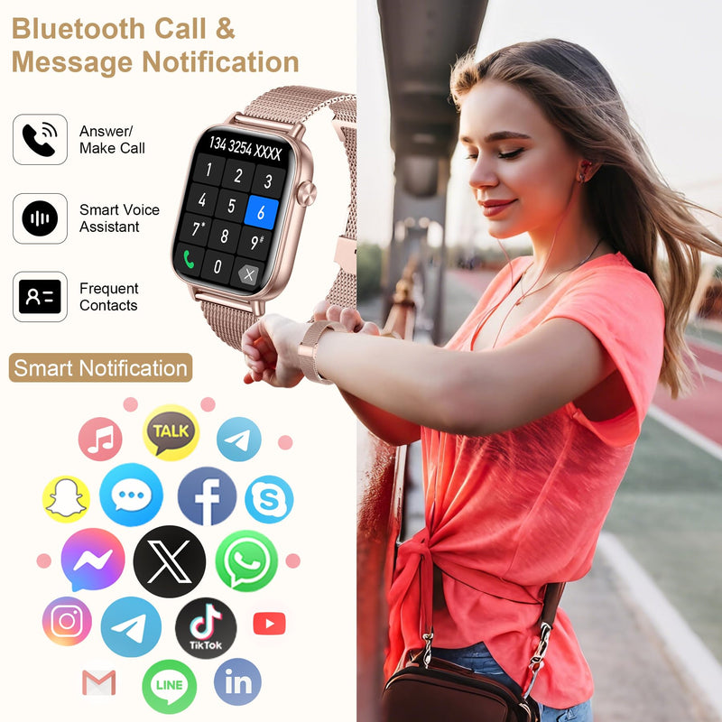 Smart Watch for Women (Answer/Make Call), 1.85" HD Touch Screen Fitness Tracker with 4 Bands, 120+ Sports Modes, IP68 Waterproof, Heart Rate & Sleep Monitor, Gift Smartwatch for Android/iOS, 300mAH