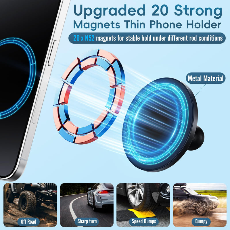 Car Vent Magnetic Phone Mount Compatible with Toyota Tacoma 2016-2023 3rd | Tundra 2014-2021 3rd Gen | 20x Strong Magnet | Full Metal Arm | 360° Adjustable | Anti-Scratch Base | All Smartphones Magnetic Mount