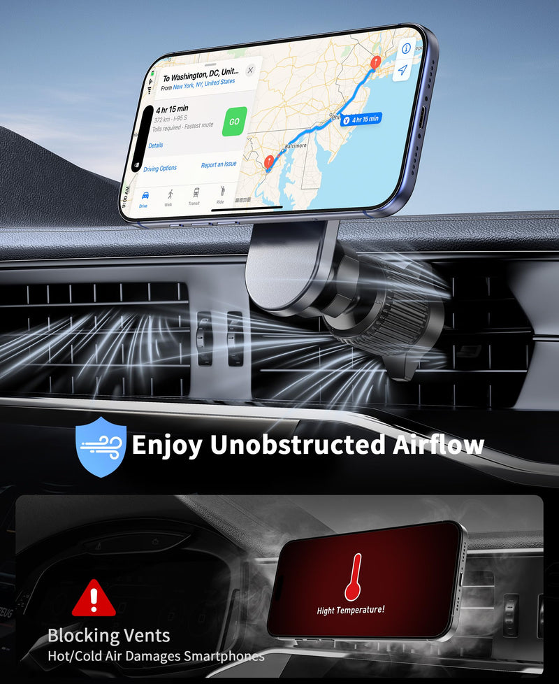 for 25W Magsafe Car Mount Charger with [Cooling Fan], Magnetic Phone Holder for Car, Car Vent Phone Mount with 63W Car Charger, Magnetic Wireless Car Charger for iPhone 17/16/15/14/13/12 Series Black