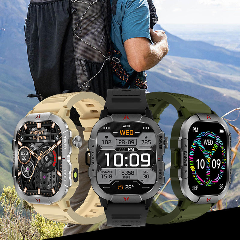 2.01" AMOLED Smart Watch for Men (Make/Answer Call), LED Lighting, 5ATM Waterproof Mens Smartwatch, Fitness Tracker Smartwatch for Android iPhones, Digital Watches Step Counter, 3 Straps (Brown) Brown