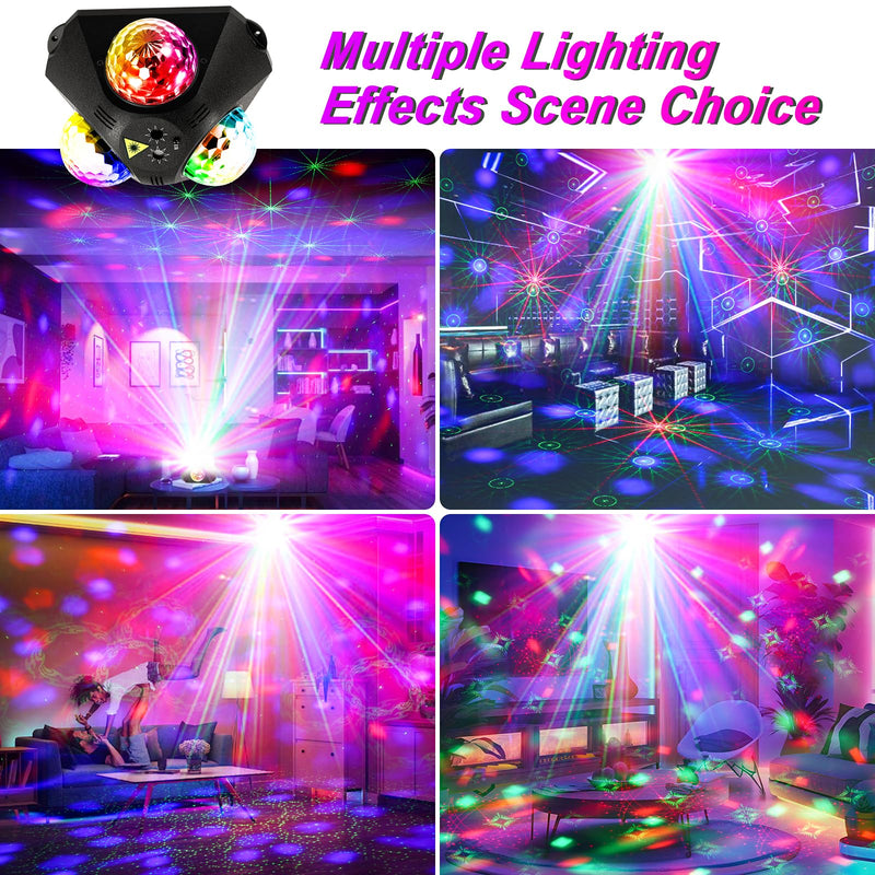 4 in-1 Disco Party Lights - RGB 3 Magic DJ Disco Ball, LED Sound Activated Laser Lights Projector with Remote for Home, Dance, Karaoke, Parties, Wedding, Birthday, Halloween, Christmas, Club Decor
