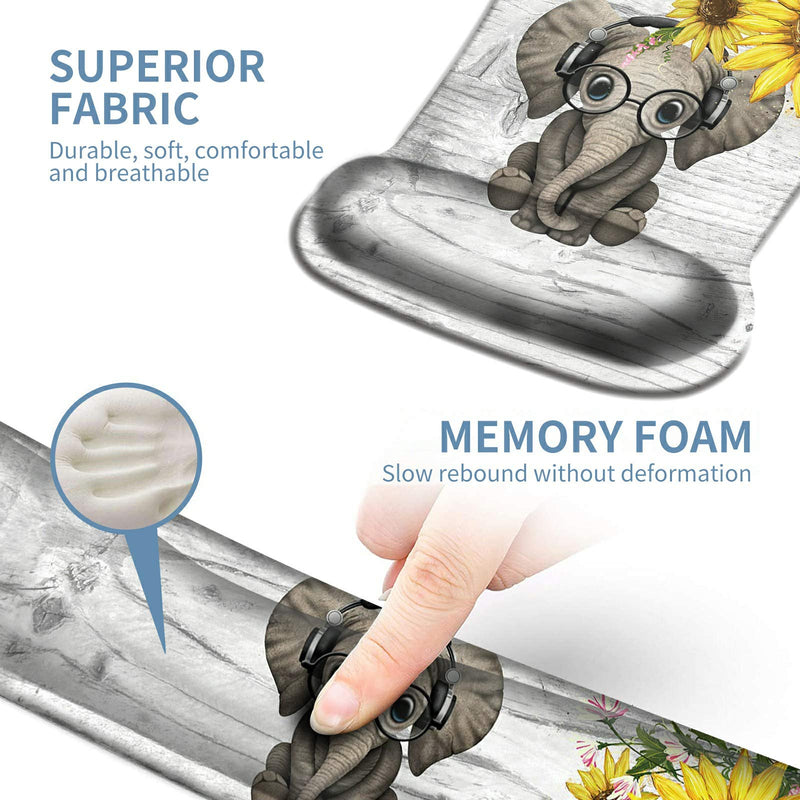 Keyboard Wrist Rest and Mouse Wrist Rest Pad Set, Made of Memory Foam with Non Slip Rubber Base Ergonomic Gel Wrist Rest for Computer Keyboard Office Working, with Elephant Sunflower Coaster