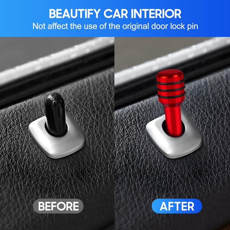 [AUSTRALIA] - 4 PCS Car Door Lock Knobs, Inner Door Lock Pull Pin Cover, Aluminum Alloy Decorative Door Lift Bolt, Universal Auto Accessories for Cars, Trucks (Red) Red 