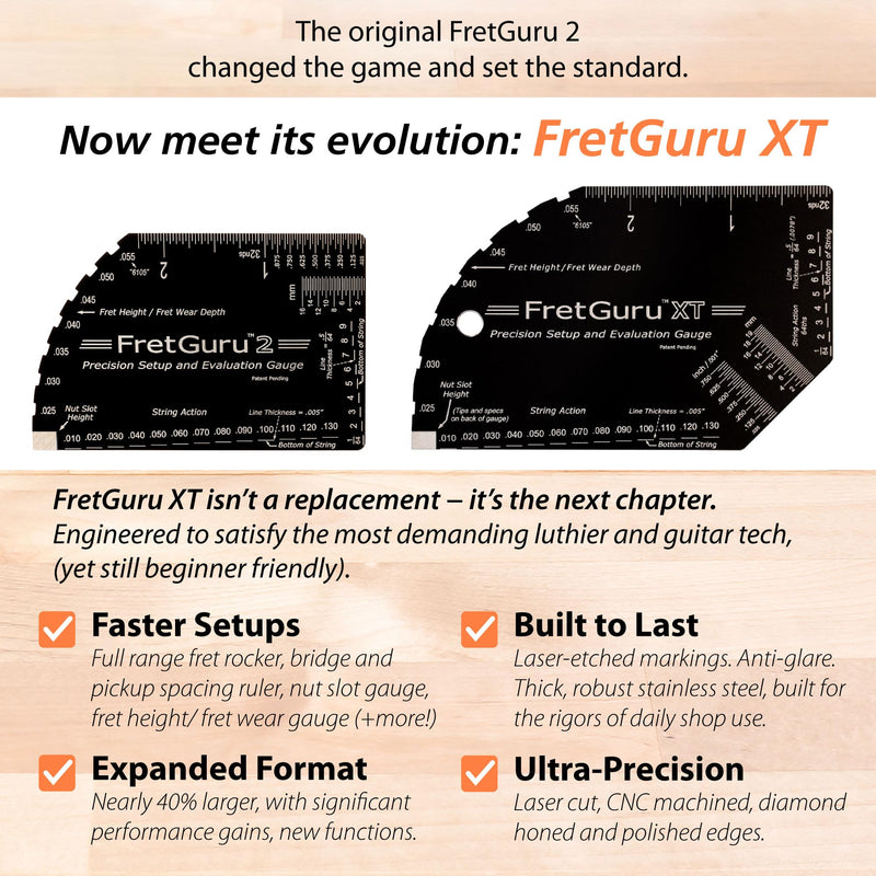 [AUSTRALIA] - FretGuru XT Guitar String Action Gauge – Pro Fret Rocker, Bridge & Pickup Spacing Ruler, Advanced Ultra-Precision, MOAGG™ Technology – Guitar Setup Tool for Luthiers with Fret Height/Fret Wear Checker XT Gauge 