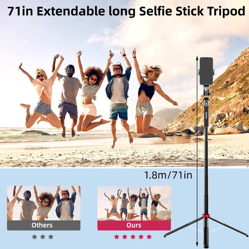 WOVTE 71" Selfie Stick Tripod with 2 Lights, Extendable Tripod for iPhone, Selfie Stick Tripod Stand with Remote, Portable Phone Tripod for Cell Phone Compatible with iPhone/Android, Gopro