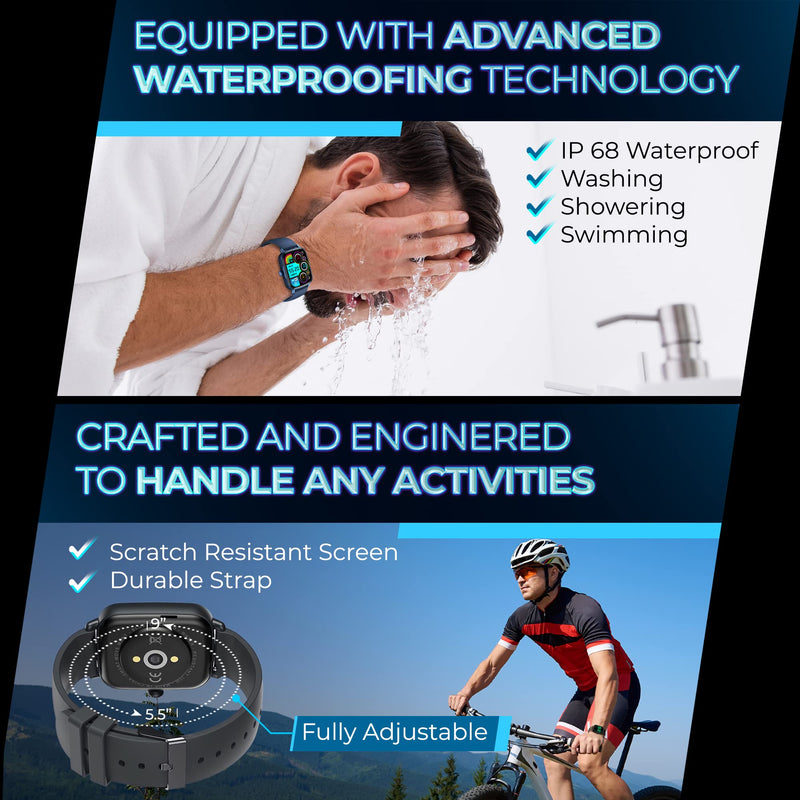 Smartwatch for Men & Women - Multi-Function Health Fitness Watch w/Accurate All- Day Sleep, Step & Heart Rate Monitoring - Waterproof iOS and Android Smart Watch for Women & Men (Black) Black