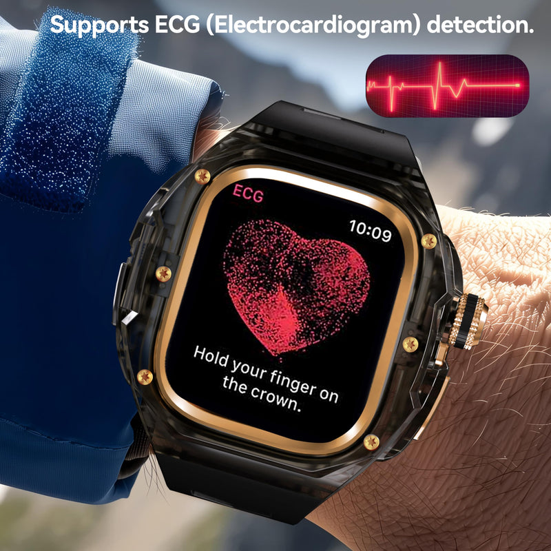 VeveXiao Transparent Designer Rugged Case with Band Compatible with Apple Watch Ultra 3/Ultra2 49mm Band,Luxury Crystal Clear Military Protective Cover Bumper Tactical iWatch Ultra Strap Black Rose Gold Black 1
