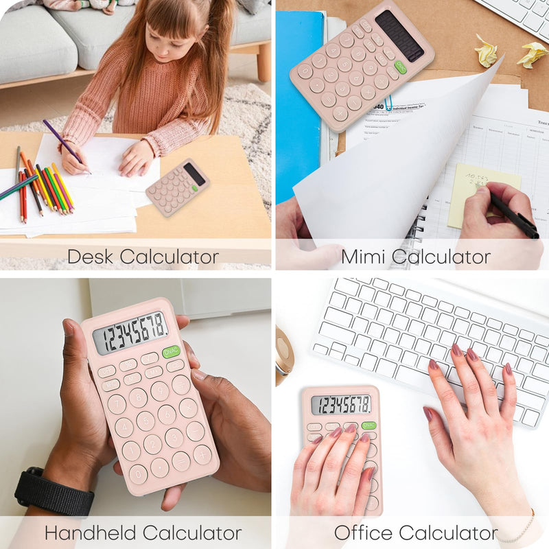 Cute Calculator, Basic Four Function Calculator for Teachers Students Basics Office, Small Handheld Calculator, 8 Digit with LCD Display, Sensitive Button, 5.5×3.2 inches Pink