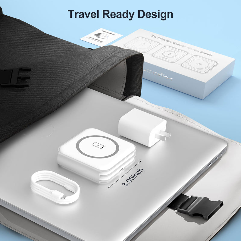 [AUSTRALIA] - UCOMX 3 in 1 Charging Station for Multple Devices,Foldable 3 in 1 Wireless Charger for Travel,Nano Wireless Charging Station for iPhone16 15 14 13 12 Pro Max/Watch 10 9 8 7 6 5 4 3 Ultra/AirPod Pro White 