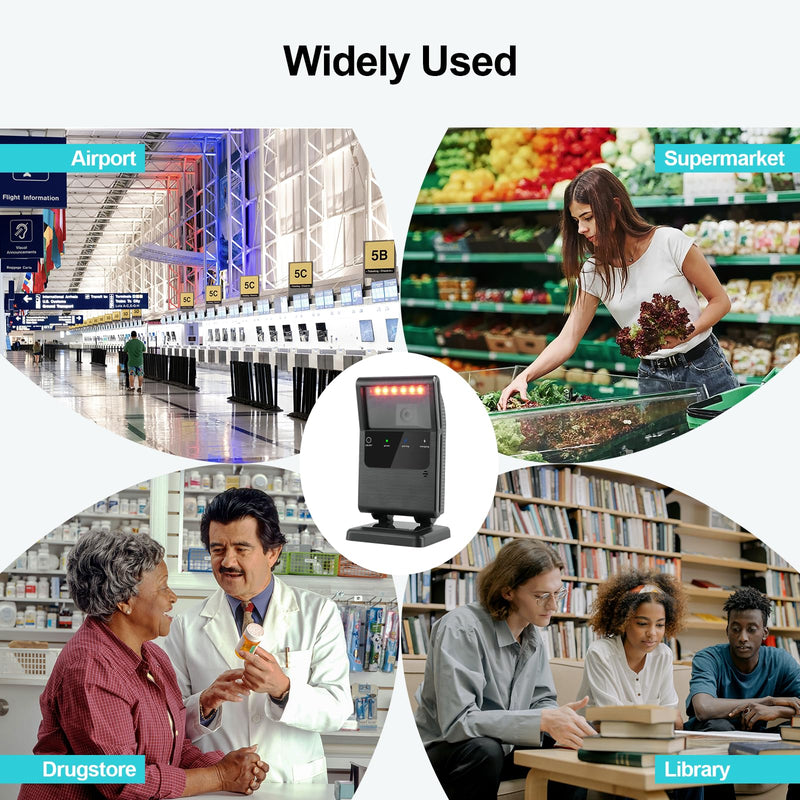 [AUSTRALIA] - OBZ 2D QR Bluetooth Wireless Barcode Scanner Hands-Free Omnidirectional Desktop Barcode Scanner, Bluetooth 2.4G USB Wireless Barcode Reader for Supermarket, StorePOS,PC Rectangle 