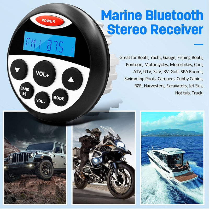 Boat Marine Stereo Receiver Bluetooth - 45 x 4 Watts Audio AM FM Gauge Waterproof Radio Tuner Streaming for Boats Golf Cart ATV UTV and Spa Hot Tubs GR304