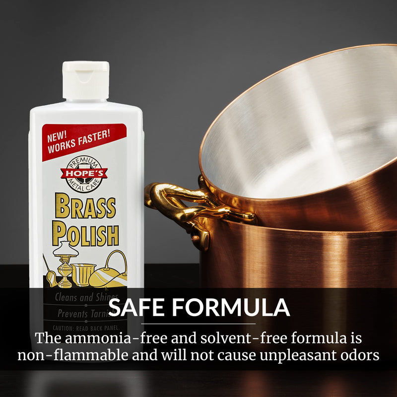 HOPE'S Brass Polish and Cleaner, Prevents Tarnish, Safe for Brass, Copper, Chrome, and Sterling Silver, Metal Polish for Cymbals, Trombone, Trumpet, and Other Instruments, 8 oz, Pack of 2 8 Fl Oz (Pack of 2)