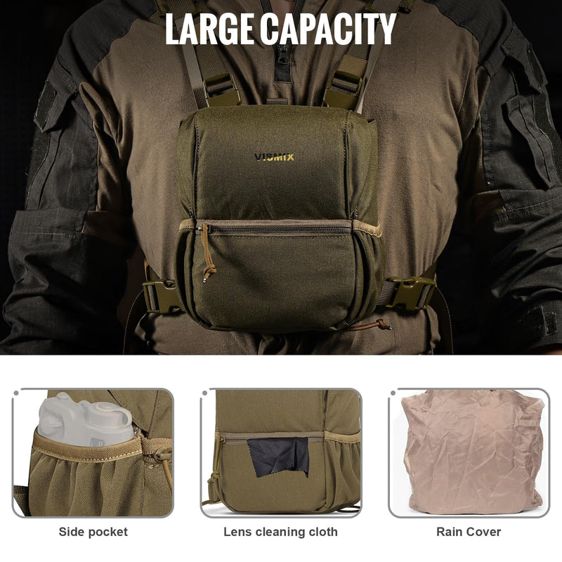 VISMIX Binocular Harness, Adjustable Binocular Harness Chest Pack with Rain Cover for Hunting Hiking Shooting Coyote Brown Large