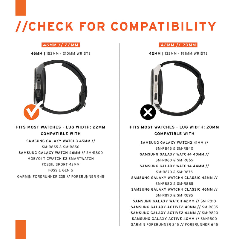 URBAN ARMOR GEAR UAG Compatible with Samsung Galaxy Watch 46mm/Galaxy Watch3 45mm Band Silicone, Fits 22mm Watch Lugs, Slim Adjustable Waterproof Sporty Replacement Watch Strap, Civilian Slate/Orange