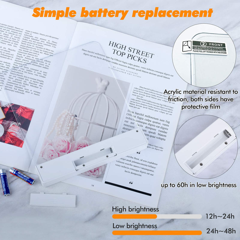 Sgzshsld Book Light,Battery Powered Flat Plate led Book lamp,Brightness Adjustable,2 Color Temperature,Kids Book Light for Reading in Bed at Night Clip on Book Lovers Gifts (Warm) Warm