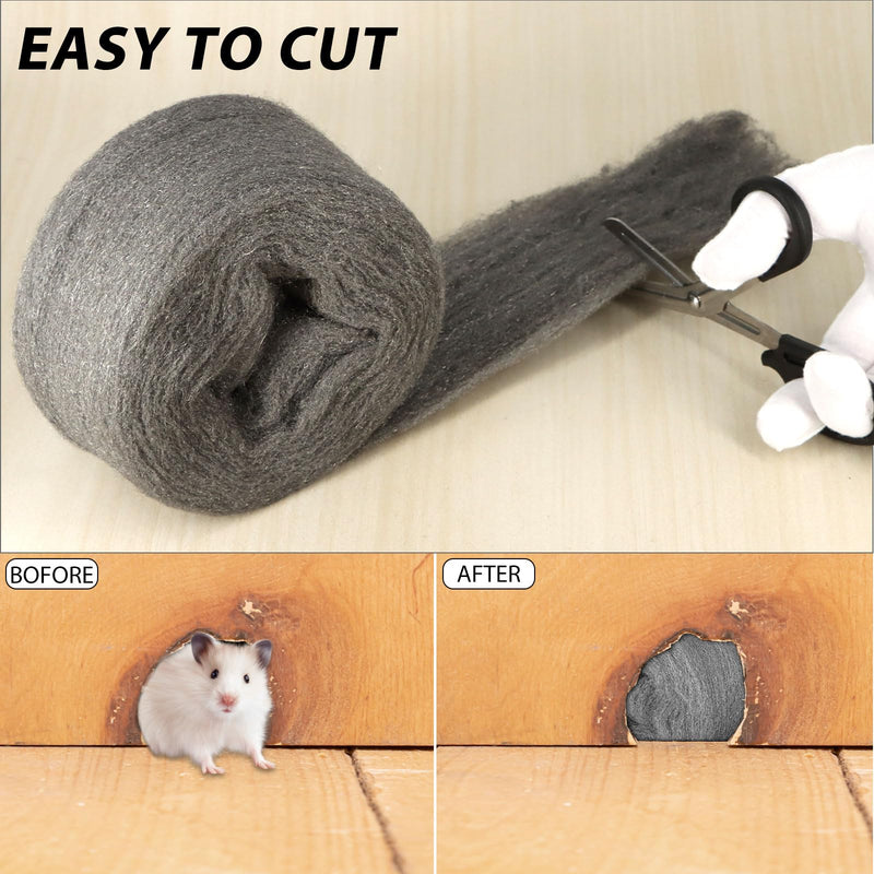 KACNON 000 Steel Wool, 5 Rolls 20 m Steel Wool Against Mice, with Gloves and Scissors, Stainless Steel Wool, Fine Against Rodents, Steel Wool, for Holes and Wall Cracks, Home, Garage