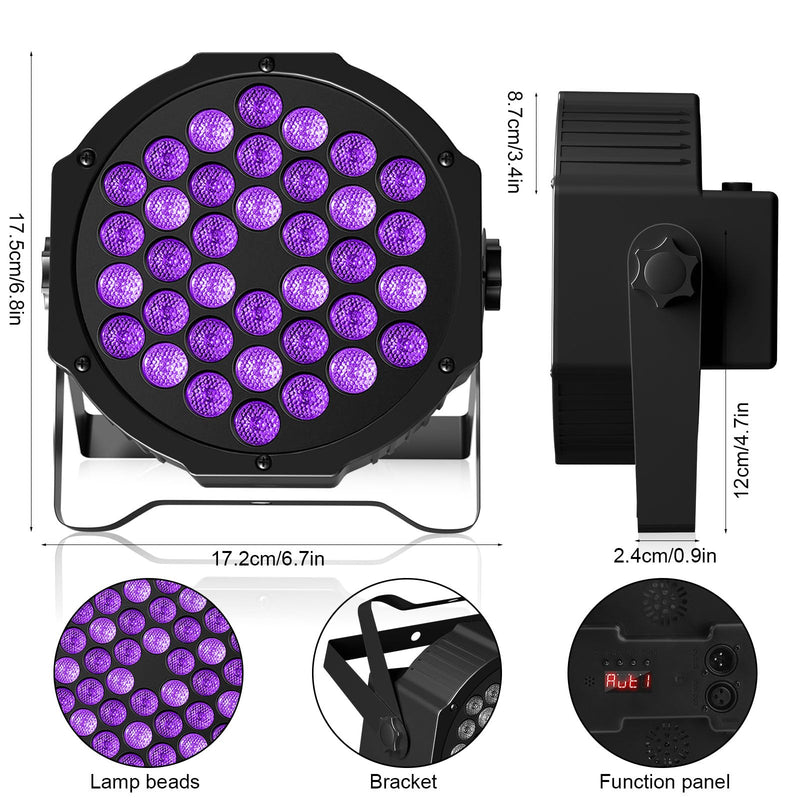 36LED Black Lights, U`King 72W UV Stage Lights Blacklight with Glow in The Dark Party Supplies by DMX Remote Control for Halloween Stage Lighting (1 Pack) 1 Pack
