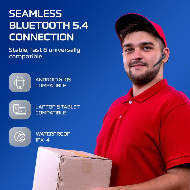 Philips Trucker Bluetooth Earpiece, Wireless Bluetooth Headset with Mic, 400mAh Charging Case with LED Display, All-Day Extended Talktime, Built-in Mic for Hands-Free Calling, Designed for Office Work Black